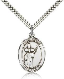 Sterling Silver St. Aidan Of Lindesfarne Pendant, Heavy Curb Chain, Large Size Catholic Medal, 1" x 3/4" Sterling Silver St. Aidan Of Lindesfarne Pendant, Heavy Curb Chain, Large Size Catholic Medal, 1" x 3/4"