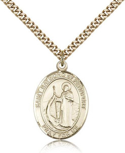 Gold Filled St. Raymond of Penafort Pendant, SG Heavy Curb Chain, Large Size Catholic Medal, 1" x 3/4" Gold Filled St. Raymond of Penafort Pendant, SG Heavy Curb Chain, Large Size Catholic Medal, 1" x 3/4"