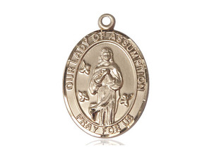 Gold Filled Our Lady of Assumption Pendant, SG Heavy Curb Chain, Large Size Catholic Medal, 1" x 3/4" Gold Filled Our Lady of Assumption Pendant, SG Heavy Curb Chain, Large Size Catholic Medal, 1" x 3/4"