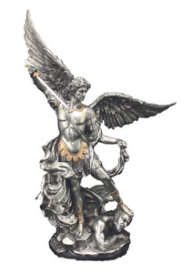 St. Michael Statue Pewter Style with Gold Trim 10inches SR-74997-PE