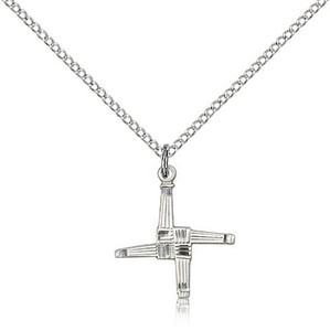 Sterling Silver St. Brigid Cross Pendant, Lite Curb Chain, 5/8" x 5/8" Sterling Silver St. Brigid Cross Pendant, Lite Curb Chain, 5/8" x 5/8"