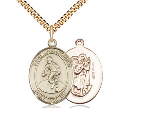 Gold Filled St. Christopher/Wrestling Pendant, SG Heavy Curb Chain, Large Size Catholic Medal, 1" x 3/4" Gold Filled St. Christopher/Wrestling Pendant, SG Heavy Curb Chain, Large Size Catholic Medal, 1" x 3/4"