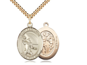 Gold Filled St. Sebastian / Football Pendant, Heavy Curb Chain, Large Size Catholic Medal, 1" x 3/4" Gold Filled St. Sebastian / Football Pendant, Heavy Curb Chain, Large Size Catholic Medal, 1" x 3/4"