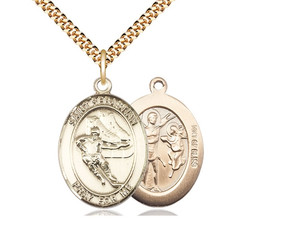 Gold Filled St. Sebastian / Hockey Pendant, SG Heavy Curb Chain, Large Size Catholic Medal, 1" x 3/4" Gold Filled St. Sebastian / Hockey Pendant, SG Heavy Curb Chain, Large Size Catholic Medal, 1" x 3/4"