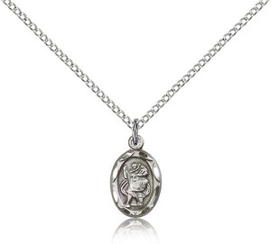 Sterling Silver Small St. Christopher Pendant, Lite Curb Chain, 1/2" x 1/4" Sterling Silver Small St. Christopher Pendant, Lite Curb Chain, 1/2" x 1/4"