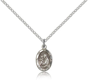 Sterling Silver Small St. Anthony Pendant, Lite Curb Chain, 1/2" x 1/4" Sterling Silver Small St. Anthony Pendant, Lite Curb Chain, 1/2" x 1/4"