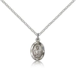 Sterling Silver Small St. Jude Pendant, Lite Curb Chain, 1/2" x 1/4" Sterling Silver Small St. Jude Pendant, Lite Curb Chain, 1/2" x 1/4"