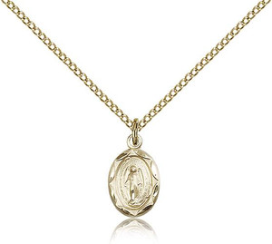 Gold Filled Miraculous Pendant, Gold Filled Lite Curb Chain, 1/2" x 1/4" Gold Filled Miraculous Pendant, Gold Filled Lite Curb Chain, 1/2" x 1/4"