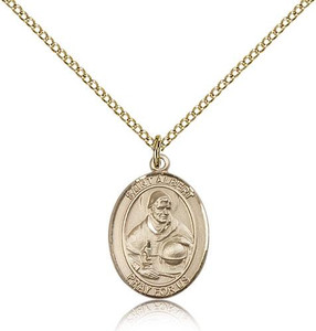 Gold Filled St. Albert the Great Pendant, Gold Filled Lite Curb Chain, Medium Size Catholic Medal, 3/4" x 1/2" Gold Filled St. Albert the Great Pendant, Gold Filled Lite Curb Chain, Medium Size Catholic Medal, 3/4" x 1/2"