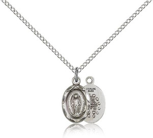 Sterling Silver Miraculous Pendant, Lite Curb Chain, 1/2" x 1/4" Sterling Silver Miraculous Pendant, Lite Curb Chain, 1/2" x 1/4"