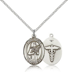 Sterling Silver St. Agatha / Nurse Pendant, Sterling Silver Lite Curb Chain, Medium Size Catholic Medal, 3/4" x 1/2" Sterling Silver St. Agatha / Nurse Pendant, Sterling Silver Lite Curb Chain, Medium Size Catholic Medal, 3/4" x 1/2"