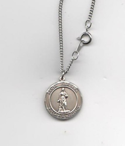 Santa Barbara - Medalla Mediana de Plata Esterlina, 3/4" Forma Redonda Santa Barbara - Medalla Mediana de Plata Esterlina, 3/4" Forma Redonda