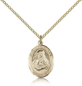 Gold Filled St. Frances Cabrini Pendant, Gold Filled Lite Curb Chain, Medium Size Catholic Medal, 3/4" x 1/2" Gold Filled St. Frances Cabrini Pendant, Gold Filled Lite Curb Chain, Medium Size Catholic Medal, 3/4" x 1/2"