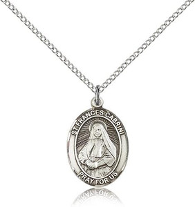 Sterling Silver St. Frances Cabrini Pendant, Lite Curb Chain, Medium Size Catholic Medal, 3/4" x 1/2" Sterling Silver St. Frances Cabrini Pendant, Lite Curb Chain, Medium Size Catholic Medal, 3/4" x 1/2"