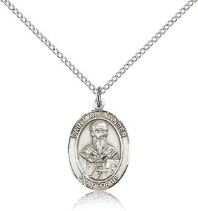 Sterling Silver St. Alexander Sauli Pendant, Lite Curb Chain, Medium Size Catholic Medal, 3/4" x 1/2" Sterling Silver St. Alexander Sauli Pendant, Lite Curb Chain, Medium Size Catholic Medal, 3/4" x 1/2"