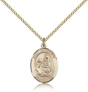 Gold Filled St. Catherine of Siena Pendant, Gold Filled Lite Curb Chain, Medium Size Catholic Medal, 3/4" x 1/2" Gold Filled St. Catherine of Siena Pendant, Gold Filled Lite Curb Chain, Medium Size Catholic Medal, 3/4" x 1/2"