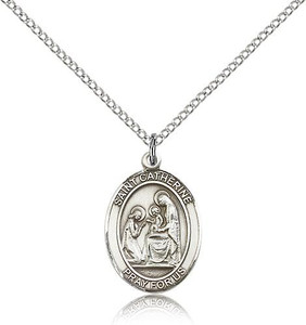 Sterling Silver St. Catherine of Siena Pendant, Lite Curb Chain, Medium Size Catholic Medal, 3/4" x 1/2" Sterling Silver St. Catherine of Siena Pendant, Lite Curb Chain, Medium Size Catholic Medal, 3/4" x 1/2"