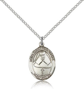 Sterling Silver St. Katharine Drexel Pendant, Lite Curb Chain, Medium Size Catholic Medal, 3/4" x 1/2" Sterling Silver St. Katharine Drexel Pendant, Lite Curb Chain, Medium Size Catholic Medal, 3/4" x 1/2"