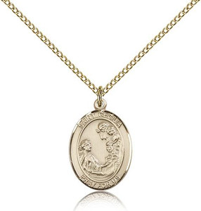 Gold Filled St. Cecilia Pendant, Gold Filled Lite Curb Chain, Medium Size Catholic Medal, 3/4" x 1/2"