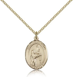 Gold Filled St. Bernadette Pendant, Gold Filled Lite Curb Chain, Medium Size Catholic Medal, 3/4" x 1/2"
