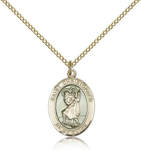 Gold Filled St. Christopher Pendant, GF Lite Curb Chain, Medium Size Catholic Medal, 3/4" x 1/2" Gold Filled St. Christopher Pendant, GF Lite Curb Chain, Medium Size Catholic Medal, 3/4" x 1/2"