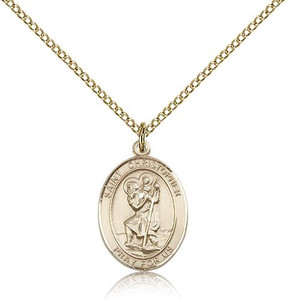 Gold Filled St. Christopher Pendant, Gold Filled Lite Curb Chain, Medium Size Catholic Medal, 3/4" x 1/2" Gold Filled St. Christopher Pendant, Gold Filled Lite Curb Chain, Medium Size Catholic Medal, 3/4" x 1/2"