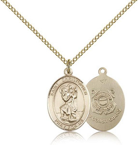 Gold Filled St. Christopher / Coast Guard Pendant, Gold Filled Lite Curb Chain, Medium Size Catholic Medal, 3/4" x 1/2" Gold Filled St. Christopher / Coast Guard Pendant, Gold Filled Lite Curb Chain, Medium Size Catholic Medal, 3/4" x 1/2"