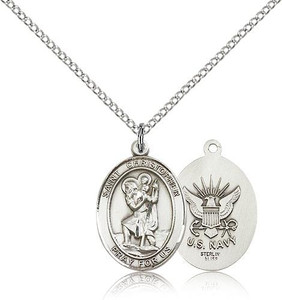 Sterling Silver St. Christopher / Navy Pendant, Sterling Silver Lite Curb Chain, Medium Size Catholic Medal, 3/4" x 1/2" Sterling Silver St. Christopher / Navy Pendant, Sterling Silver Lite Curb Chain, Medium Size Catholic Medal, 3/4" x 1/2"