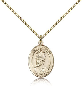 Gold Filled St. Edward the Confessor Pendant, Gold Filled Lite Curb Chain, Medium Size Catholic Medal, 3/4" x 1/2" Gold Filled St. Edward the Confessor Pendant, Gold Filled Lite Curb Chain, Medium Size Catholic Medal, 3/4" x 1/2"