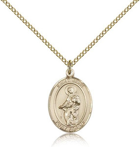 Gold Filled St. Jane of Valois Pendant, Gold Filled Lite Curb Chain, Medium Size Catholic Medal, 3/4" x 1/2" Gold Filled St. Jane of Valois Pendant, Gold Filled Lite Curb Chain, Medium Size Catholic Medal, 3/4" x 1/2"