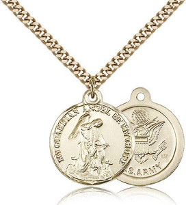 Gold Filled Guardain Angel / Army Pendant, Gold Heavy Curb Chain, 7/8" x 3/4" Gold Filled Guardain Angel / Army Pendant, Gold Heavy Curb Chain, 7/8" x 3/4"