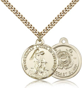 Gold Filled Guardain Angel / Coast Guard Pendant, Gold Heavy Curb Chain, 7/8" x 3/4" Gold Filled Guardain Angel / Coast Guard Pendant, Gold Heavy Curb Chain, 7/8" x 3/4"