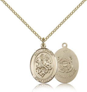 Gold Filled St. George / Coast Guard Pendant, Gold Filled Lite Curb Chain, Medium Size Catholic Medal, 3/4" x 1/2" Gold Filled St. George / Coast Guard Pendant, Gold Filled Lite Curb Chain, Medium Size Catholic Medal, 3/4" x 1/2"