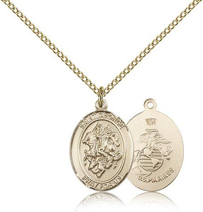 Gold Filled St. George / Marines Pendant, Gold Filled Lite Curb Chain, Medium Size Catholic Medal, 3/4" x 1/2" Gold Filled St. George / Marines Pendant, Gold Filled Lite Curb Chain, Medium Size Catholic Medal, 3/4" x 1/2"