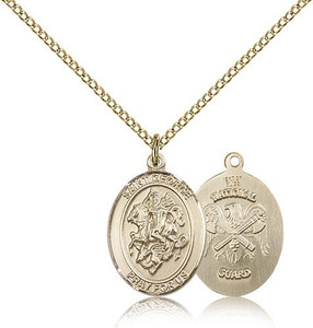 Gold Filled St. George / Nat'L Guard Pendant, Gold Filled Lite Curb Chain, Medium Size Catholic Medal, 3/4" x 1/2" Gold Filled St. George / Nat'L Guard Pendant, Gold Filled Lite Curb Chain, Medium Size Catholic Medal, 3/4" x 1/2"