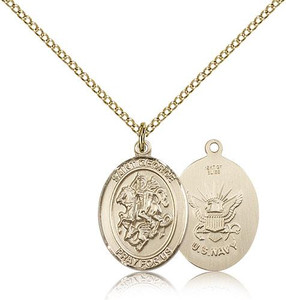 Gold Filled St. George / Navy Pendant, Gold Filled Lite Curb Chain, Medium Size Catholic Medal, 3/4" x 1/2" Gold Filled St. George / Navy Pendant, Gold Filled Lite Curb Chain, Medium Size Catholic Medal, 3/4" x 1/2"