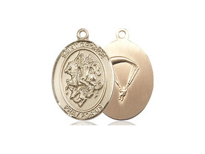 Gold Filled St. George/Paratrooper Pendant, GF Lite Curb Chain, Medium Size Catholic Medal, 3/4" x 1/2"