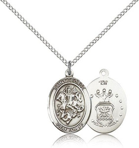 Sterling Silver St. George / Air Force Pendant, Sterling Silver Lite Curb Chain, Medium Size Catholic Medal, 3/4" x 1/2" Sterling Silver St. George / Air Force Pendant, Sterling Silver Lite Curb Chain, Medium Size Catholic Medal, 3/4" x 1/2"
