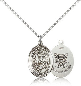 Sterling Silver St. George / Coast Guard Pendant, Sterling Silver Lite Curb Chain, Medium Size Catholic Medal, 3/4" x 1/2" Sterling Silver St. George / Coast Guard Pendant, Sterling Silver Lite Curb Chain, Medium Size Catholic Medal, 3/4" x 1/2"