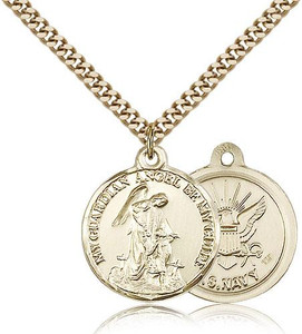 Gold Filled Guardain Angel / Navy Pendant, Gold Heavy Curb Chain, 7/8" x 3/4" Gold Filled Guardain Angel / Navy Pendant, Gold Heavy Curb Chain, 7/8" x 3/4"