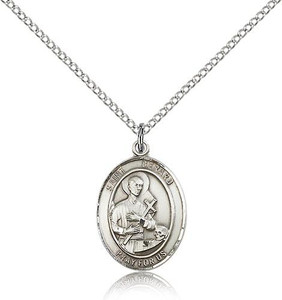 Sterling Silver St. Gerard Majella Pendant, Lite Curb Chain, Medium Size Catholic Medal, 3/4" x 1/2"