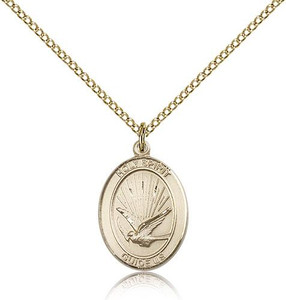 Gold Filled Holy Spirit Pendant, Gold Filled Lite Curb Chain, Medium Size Catholic Medal, 3/4" x 1/2" Gold Filled Holy Spirit Pendant, Gold Filled Lite Curb Chain, Medium Size Catholic Medal, 3/4" x 1/2"