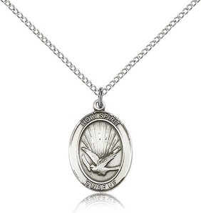 Sterling Silver Holy Spirit Pendant, Lite Curb Chain, Medium Size Catholic Medal, 3/4" x 1/2" Sterling Silver Holy Spirit Pendant, Lite Curb Chain, Medium Size Catholic Medal, 3/4" x 1/2"