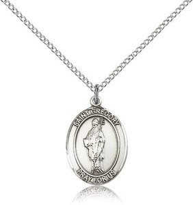 Sterling Silver St. Gregory the Great Pendant, Lite Curb Chain, Medium Size Catholic Medal, 3/4" x 1/2" Sterling Silver St. Gregory the Great Pendant, Lite Curb Chain, Medium Size Catholic Medal, 3/4" x 1/2"