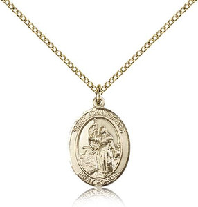 Gold Filled St. Joan of Arc Pendant, Gold Filled Lite Curb Chain, Medium Size Catholic Medal, 3/4" x 1/2" Gold Filled St. Joan of Arc Pendant, Gold Filled Lite Curb Chain, Medium Size Catholic Medal, 3/4" x 1/2"