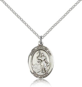 Sterling Silver St. Joan of Arc Pendant, Lite Curb Chain, Medium Size Catholic Medal, 3/4" x 1/2" Sterling Silver St. Joan of Arc Pendant, Lite Curb Chain, Medium Size Catholic Medal, 3/4" x 1/2"