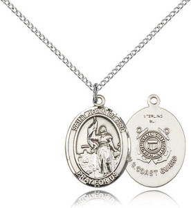Sterling Silver St. Joan of Arc /Coast Guard Pendant, Sterling Silver Lite Curb Chain, Medium Size Catholic Medal, 3/4" x 1/2" Sterling Silver St. Joan of Arc /Coast Guard Pendant, Sterling Silver Lite Curb Chain, Medium Size Catholic Medal, 3/4" x 1/2"