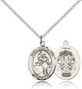 Sterling Silver St. Joan of Arc / Nat'L Guard Pend, Sterling Silver Lite Curb Chain, Medium Size Catholic Medal, 3/4" x 1/2" Sterling Silver St. Joan of Arc / Nat'L Guard Pend, Sterling Silver Lite Curb Chain, Medium Size Catholic Medal, 3/4" x 1/2"