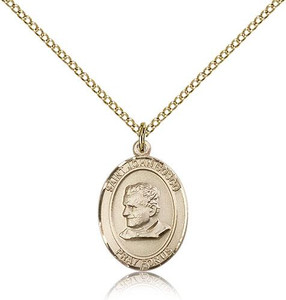 Gold Filled St. John Bosco Pendant, Gold Filled Lite Curb Chain, Medium Size Catholic Medal, 3/4" x 1/2" Gold Filled St. John Bosco Pendant, Gold Filled Lite Curb Chain, Medium Size Catholic Medal, 3/4" x 1/2"