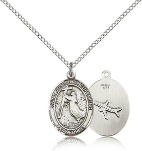 Sterling Silver St. Joseph of Cupertino Pendant, Lite Curb Chain, Medium Size Catholic Medal, 3/4" x 1/2" Sterling Silver St. Joseph of Cupertino Pendant, Lite Curb Chain, Medium Size Catholic Medal, 3/4" x 1/2"